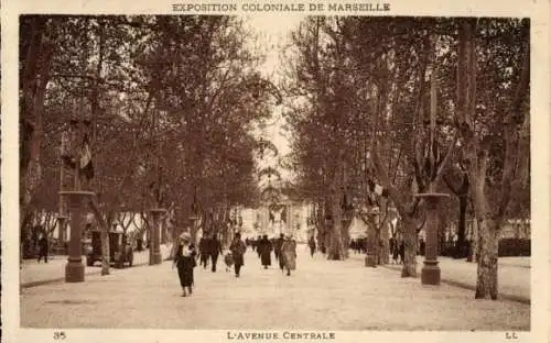 Ak Marseille Bouches du Rhône, Exposition Coloniale, Avenue Centrale