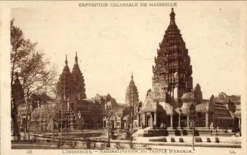 Ak Marseille Bouches du Rhône, Exposition Coloniale, L'Indochine, Reconstitution du Temple d'Angkor