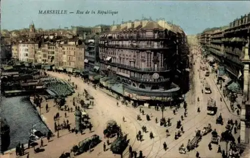 Ak Marseille Bouches du Rhône, Rue de la Republique, Straßenbahnen