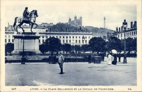 Ak Lyon Rhône, Place Bellecour, Coteau de Fourviere