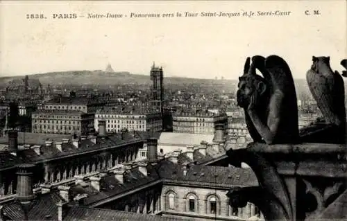Ak Paris IV Ile de la Cité, Cathédrale Notre Dame, Panorama vers la Tour Saint-Jacques, Sacre-Coeur