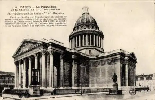 Ak Paris V Panthéon, Le Pantheon et la Statue de J.J. Rousseau