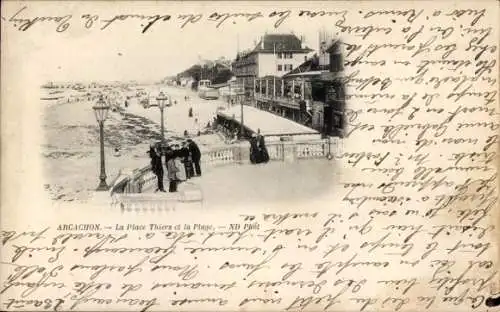 Ak Arcachon Gironde, Place Thiers et la Plage