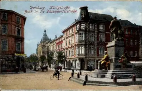 Ak Duisburg im Ruhrgebiet, Königstraße, Düsseldorfer Straße, Denkmal