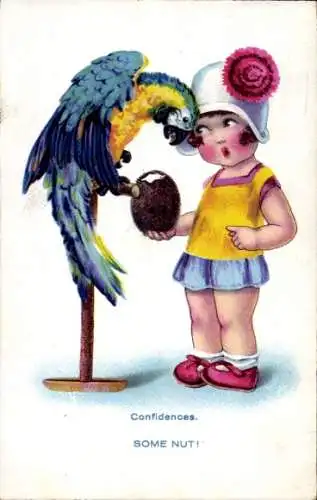 Ak Papagei, Mädchen, Kokosnuss