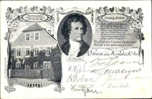 Ak Waldeck in Thüringen, Oberförsterei, Portrait Goethe