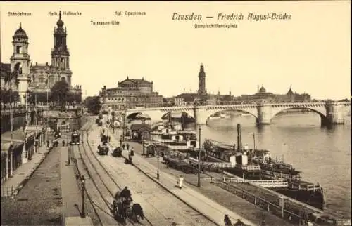 Ak Dresden Altstadt, Ständehaus, katholische Hofkirche, königliches Opernhaus, Terrassen-Ufer