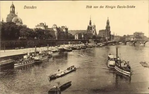 Ak Dresden Altstadt, Blick von Königin Carola-Brücke