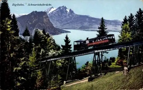 Ak Schweiz, Rigibahn, Schnurtobelbrücke, Gebirge, Zahnradbahn, Pilatus