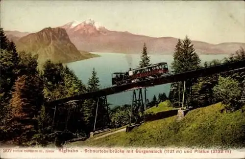Ak Rigibahn, Schnurtobelbrücke mit Bürgenstock und Pilatus