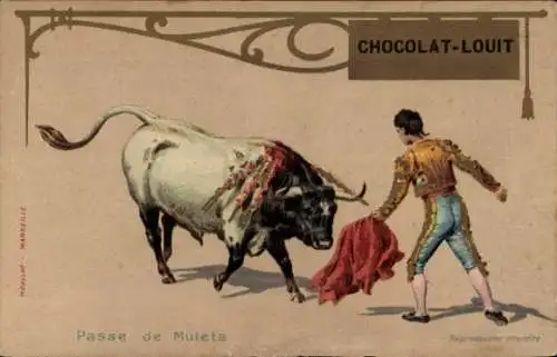 Ak Stierkampf, Torero, Stier, Werbung, Chocolat Louit