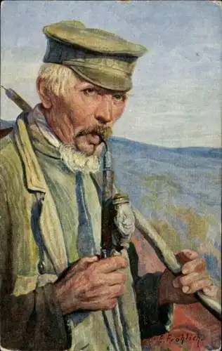 Künstler Ak Fröhlich, Emil, Der Kräutersammler, Pfeife