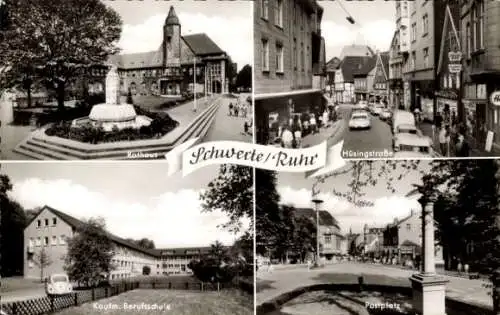 Ak Schwerte an der Ruhr, Rathaus, Hüsingstraße, Postplatz, kaufmännische Berufsschule