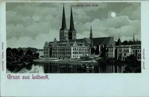Mondschein Litho Lübeck, Museum und Dom