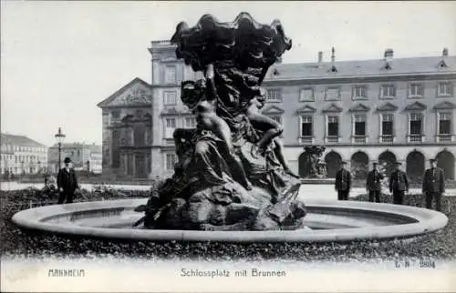 Ak Mannheim in Baden, Schlossplatz, Brunnen