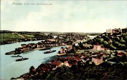 Ak Passau in Niederbayern, Blick vom Nonnengut, Panorama