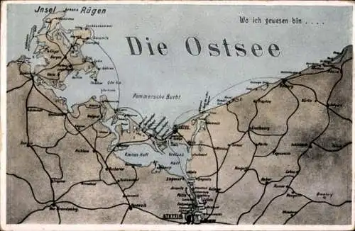 Landkarten Ak Insel Rügen in der Ostsee, Pommersche Bucht, Stettin
