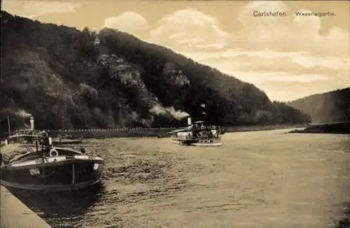 Ak Bad Karlshafen an der Weser, Dampfschiff