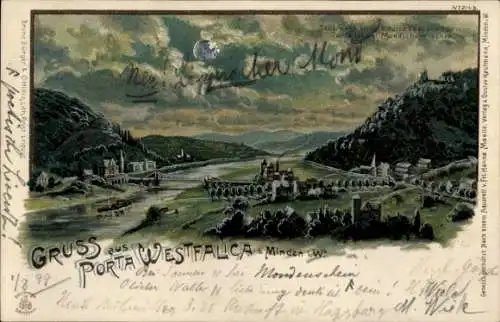 Mondschein Litho Porta Westfalica in Nordrhein Westfalen, Panorama