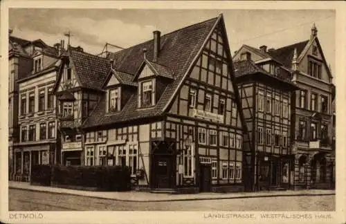 Ak Detmold in Nordrhein Westfalen, Langestraße, Westfälisches Haus, Fachwerkhäuser
