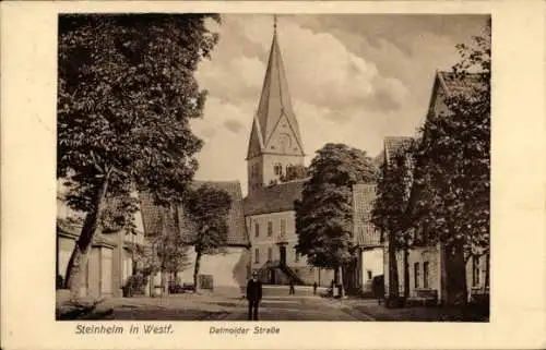 Ak Steinheim in Westfalen, Detmolder Straße, Kirchturm