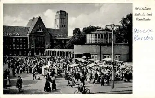 Ak Delmenhorst in Oldenburg, Rathaus, Markthalle, Marktstände