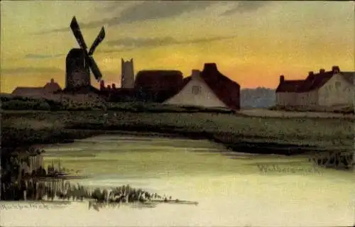 Künstler Ak Kirkpatrick, Worpswede in Niedersachsen, Panorama, Windmühle