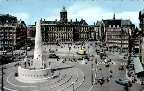Ak Amsterdam Nordholland Niederlande, Dam mit Königlichem Palast und Nationaldenkmal