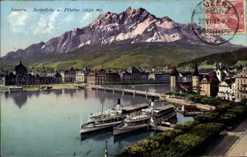 Ak Luzern Stadt Schweiz, Seebrücke und Pilatus