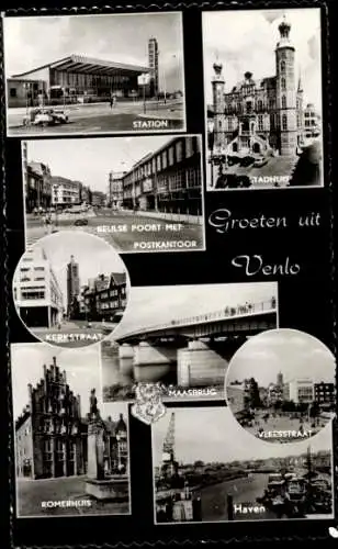 Ak Venlo-Limburg Niederlande, Rathaus, Bahnhof, Romerhuis, Hafen