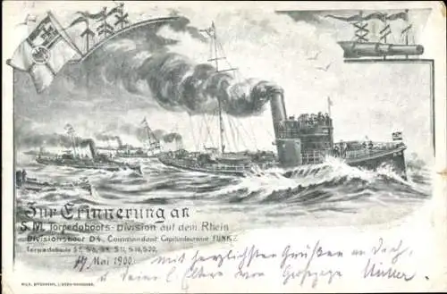 Ak Deutsches Kriegsschiff, SM Torpedoboots-Division auf dem Rhein, Divisionsboot D 4