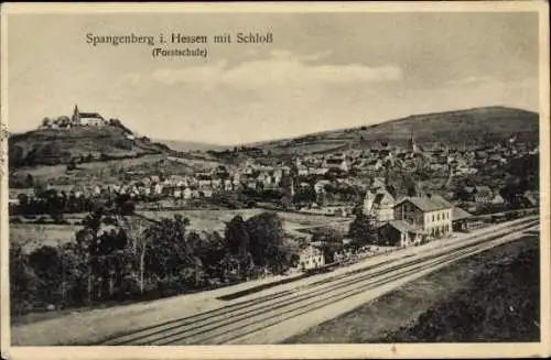 Ak Spangenberg in Hessen, Panorama, Schloss, Forstschule