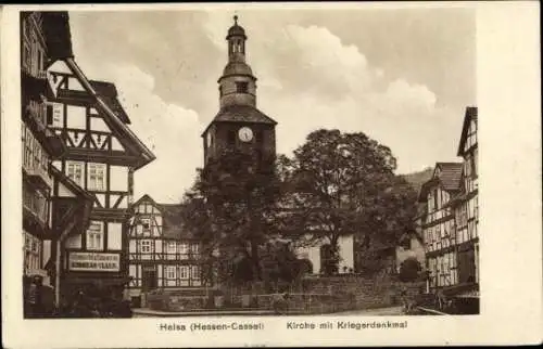 Ak Helsa in Hessen, Kirche mit Kriegerdenkmal