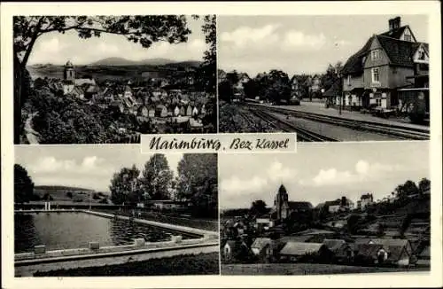 Ak Naumburg in Hessen, Gesamtansicht, Bahnhof, Schwimmbad, Teilansicht