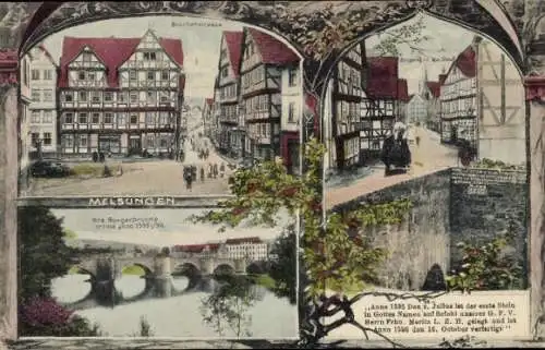 Ak Melsungen in Hessen, Teilansicht, Brückenstraße, Bürgerbrücke, Eingang in die Stadt