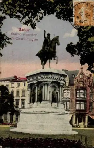 Ak Lüttich Lüttich Wallonien, Reiterstatue Karls des Großen