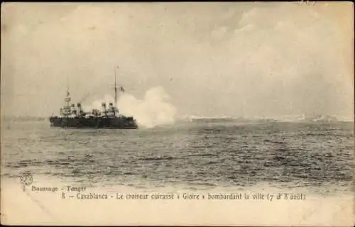 Ak Casablanca Marokko, Panzerkreuzer Gloire bombardiert die Stadt, 7August