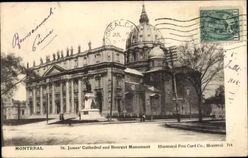 Ak Montreal Québec Kanada, St James Kathedrale und Bourget Monument