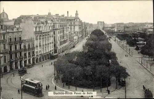 Ak Buenos Aires Argentinien, Paseo de Julio, Straßenbahn