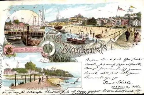 Litho Hamburg Altona Blankenese, Brauerei, Teufelsbrücke, Parkhotel, Strand