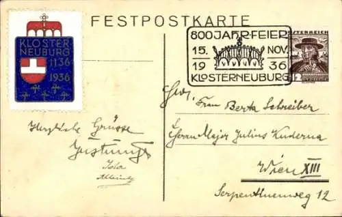 Künstler Ak Klosterneuburg in Niederösterreich, 800 Jahrfeier 1936