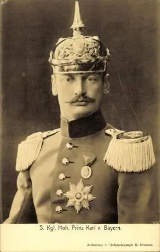 Ak Prinz Karl von Bayern, Portrait in Uniform