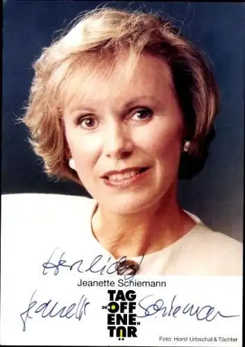 Ak Schauspielerin Jeanette Schiemann, Portrait, Autogramm, Tag der offenen Tür