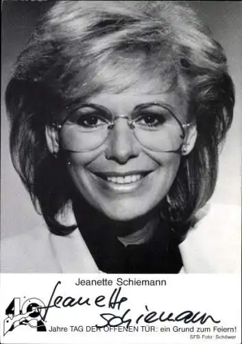 Ak Schauspielerin Jeanette Schiemann, Portrait, Autogramm, 40 Jahre Tag der offenen Tür