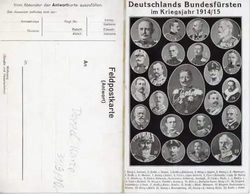 Klapp Ak Deutschlands Bundesfürsten im Kriegsjahr 1914/15, Kaiser Wilhelm II, Portraits, Rotes Kreuz