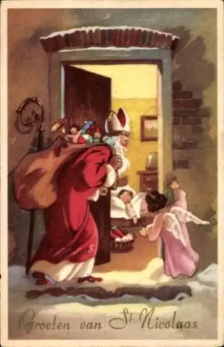 Ak Glückwunsch Sankt Nikolaus, Kinder, Geschenke