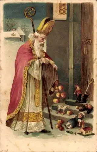 Präge Litho Sankt Nikolaus, Spielzeuge, Früchte