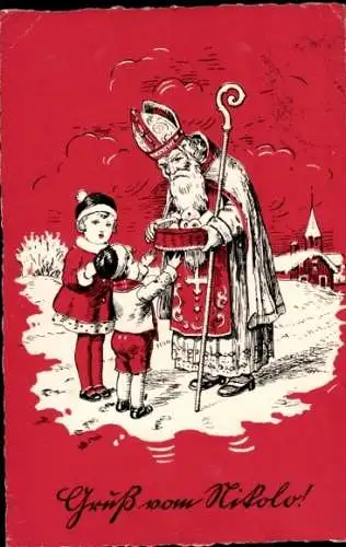 Ak Glückwunsch Sankt Nikolaus, Kinder, Früchte