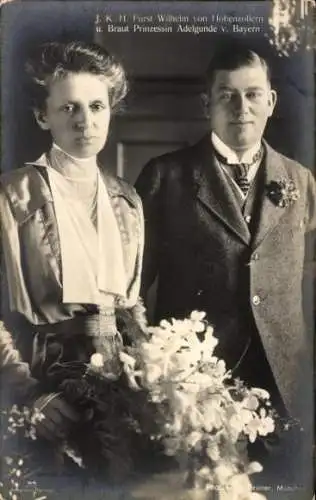 Ak Fürst Wilhelm von Hohenzollern mit Prinzessin Adelgunde von Bayern
