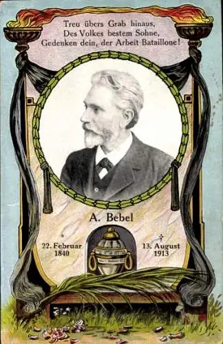 Passepartout Ak August Bebel, Arbeiterbewegung, 1913